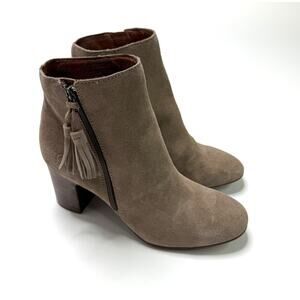 Born Michie Taupe Suede Leather Ankle Boot Tassel Side Zip Chunky Heels - Sz 8